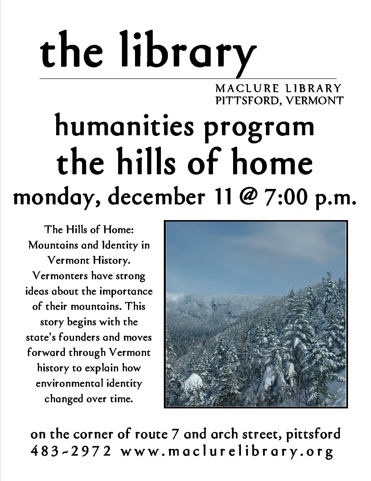 The Hills of Home Vermont Humanities Council Maclure Library